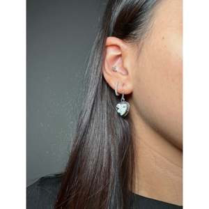 Navajo Handmade White Buffalo & Sterling Silver <b>Hook</b> Dangle <b>Earrings</b> Heart-Shaped Drop Design for Gift - Product Image 5