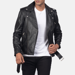 Chaqueta de Cuero para Hombre, Chaqueta de Piel de Cordero Genuina, Blazer Suave con Cremallera, Abrigo Negro de Invierno, Chaqueta de Cuero para Hombre con Cinturón, Resistente al Viento y de Alta Calidad - Product Image 3