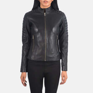 Chaqueta de Motociclista Acolchada para Mujer Adalyn, Cuero Vacuno Negro, Logotipo Personalizado, Exterior de PU, Cuello Solapa, Talla XL, Temporada Otoño - Product Image 4