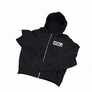 Sudadera con capucha extragrande de invierno de forro polar grueso 100% algodón personalizada con cremallera, lavado ácido, logotipo de diamantes de imitación, alta calidad, que absorbe la humedad - Product Image 5