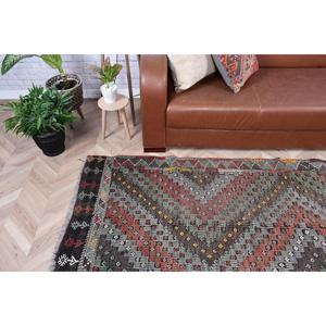 พรมคิลิมวินเทจสไตล์ตุรกี ขนาด 5.5x8.7 ฟุต (167x264 ซม.) พรมขนสัตว์ลายสัตว์สีน้ำตาล - Product Image 2