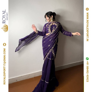 Lanzamiento del exclusivo diseñador Faux Georgette con bordado de volantes fabricante de Sari trabajado por Royal Export en Surat Gujarat - Product Image 4