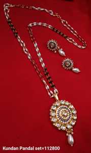 Indian Traditional & Fashionable Gold Plated Flower Stylish <b>Drop</b> & Kundan Copper Pendant <b>Necklace</b> Set for Women with Chain - Product Image 2