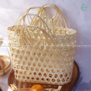 PANIER CADEAU EN BAMBOU fabriqué à la main écologique avec poignées Emballage réutilisable et durable pour cadeaux ou rangement Décoration intérieure - Product Image 4