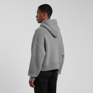 Sudadera con Capucha Extra Corta de Felpa Gruesa Personalizada, 360 g/m², 100 % Algodón, Color Gris Jaspeado, Estilo Urbano para Hombre, Corte Regular, Tejido de Punto - Product Image 1