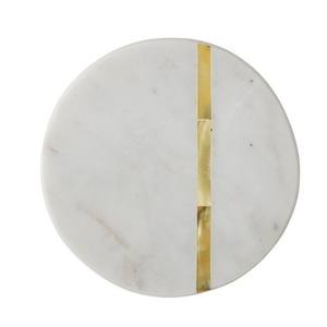 Round White Marble <b>Gold</b> Inlay Coasters Custom Size Luxury Marble Stone& Metal Inlay Cup Coaster for Tea or Coffee - Product Image 2