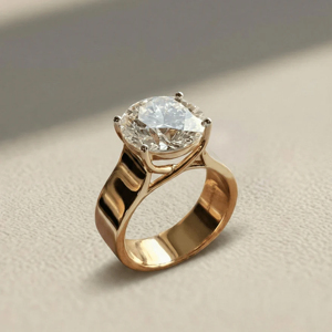 Bague solitaire large plaquée or 18 carats de luxe pour femme, sertie de zircon cubique taille ronde, bijoux de fiançailles et de mariage - Product Image 3