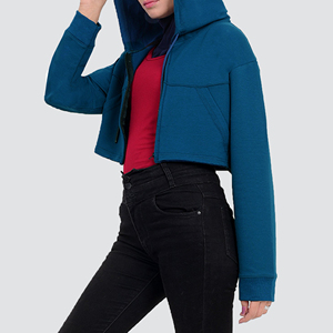Nuevo último diseño Crop Top para niñas Logotipo personalizado Mujeres Sudaderas con cremallera Sudadera con capucha recortada de moda con cremallera - Product Image 2