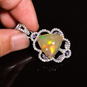 Pendentif en argent opale éthiopienne naturelle Pierre précieuse multi feu Opale de feu Argent sterling 925 Bijoux faits main Cadeau pour elle - Product Image 6