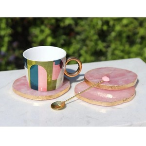 Wholesale Pink Rose <b>Quartz</b> Agate Coasters With Gold Trim Agate Slice Home Decor Crystal Coaster Round Rose <b>Quartz</b> Crystal Slice - Product Image 5