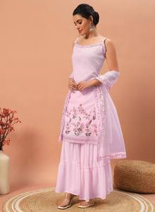 Robe de soirée de créateur pour mariage indien Kurti Sharara Dupatta Kameez Robe d'été pour mariages et fêtes - Product Image 5