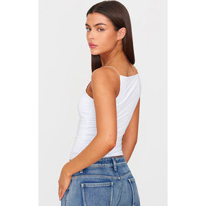 2024 Latest Customized White Slinky <b>Strappy</b> Shoulder <b>Top</b> High Quality Casual Straight Neck Back Direct Wholesale Manufacturer - Product Image 1