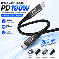Kabel Pengisian Daya Tipe-C ke USB C PD 100W dan Data Kecepatan Tinggi 20GB, Kabel Pengisian Cepat Pintar dengan Ujung Logam Nilon Tipe-C 1.2m