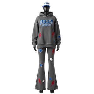 Conjunto Deportivo Premium para Mujer, Invierno, Mezcla de Algodón y Felpa, 330 GSM, Gris, con Capucha, Logotipo Estampado, Tallas Grandes - Product Image 1