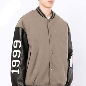 New Arrival Loose Fit OEM Custom Design Embroidery Printing <b>Wool</b> With Leather Sleeve Top Trending Winter Men's Baseball Jackets - Product Image 3