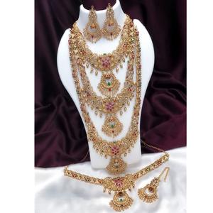 Parure de bijoux traditionnels pour femmes, plaquée or, collier et boucles d'oreilles, design antique, pour mariage, pierres en moissanite - Product Image 1