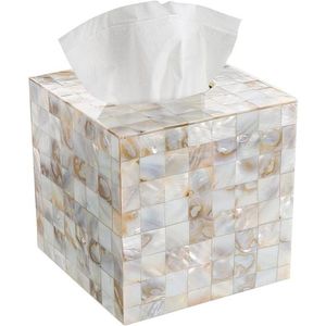 Premium Square Wood and Mother of Pearl Tissue <b>Paper</b> Holder Classic MOP Work Napkin <b>Box</b> Table Top Home Decor by AALIYAN IMPEX - Product Image 1
