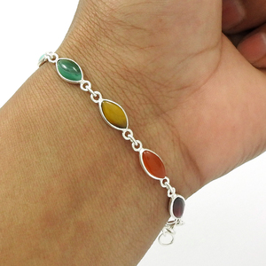 Best Selling Design 925 <b>Sterling</b> <b>Silver</b> Natural Multi Gemstones Stylish Elegant Look Handmade Chakra <b>Bracelet</b> for <b>Women</b> & Girls - Product Image 2