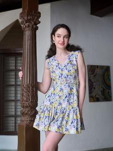 Inde main bloc coton robe courte personnalisé imprimé fleuri été mariage/lune de miel cadeau pour mariée Mini longueur - Product Image 3