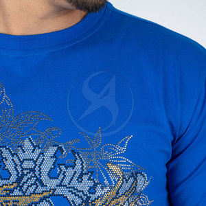 เสื้อยืดผ้าฝ้ายพลอยเทียมสำหรับผู้ชายทำจากโพลีเอสเตอร์ผ้าฝ้าย100% บริการ OEM - Product Image 4