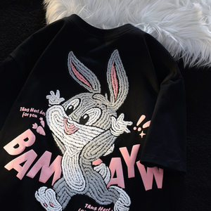 Venta al por mayor de alta calidad de la camiseta tejida OEM nuevo diseño liso en blanco de manga corta cuello redondo estilo casual High Street bordado - Product Image 5