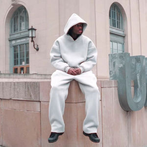 Cotton Solid Heavyweight Baggy Fleece Oversized Hoodies Jogger Set <b>Tracksuit</b> for Men Breathable Fitness Sportswear Winter - Product Image 5