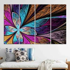 Impression sur toile de fleurs fractales : Art mural bohème avec papillons, lot de 4 toiles - Product Image 1