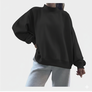 Sweat-shirt surdimensionné en molleton de haute qualité pour femme, col montant, hiver 2025, logo brodé sur le devant, service OEM - Product Image 1