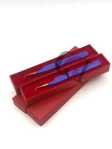 Haute qualité violet poudre revêtement or pointe en acier inoxydable Extension de cils pince à épiler Logo personnalisé Instruments de beauté - Product Image 2