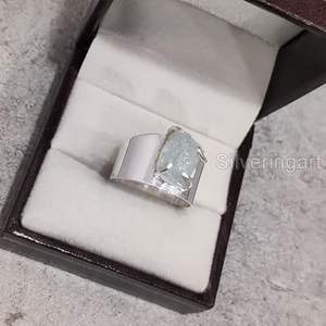 Anillo de Plata de Ley 925 con Piedra Preciosa de Aguamarina Natural, Anillo de Banda Ancha, Joyería Hecha a Mano para Navidad, Piedra de Nacimiento de Marzo - Product Image 5