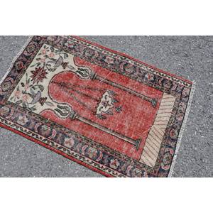 Tapis Turc Vintage Ethnique 2.6x3.9ft Rouge Bleu Patchwork Classique Laine Grande Surface Rectangle Couloir Modèle pour Adolescents Latex Soutenu - Product Image 4