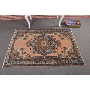 Turkish Accent Rug, 3.3x4.7 ft Vintage Rug, <b>Brown</b> <b>Wool</b> Rug - Product Image 3