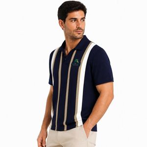 Camiseta Polo Personalizada para Hombre con Rayas Verticales, Estilo Casual Elegante para Verano, Golf, Tenis, Transpirable, de Algodón Piqué, Manga Corta - Product Image 3