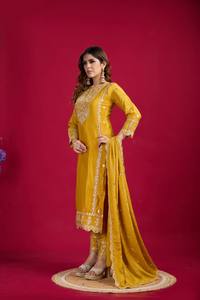 Attractive Lightweight <b>Silk</b> Semi-Stitched Front Self Embroidery Indian Shalwar Kameez Party Dresses Gown for Women - Product Image 4