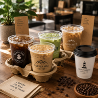 Plateau porte-gobelets jetable en pulpe de papier écologique AT PACK avec logo personnalisé pour 2 gobelets, idéal pour les boissons à emporter