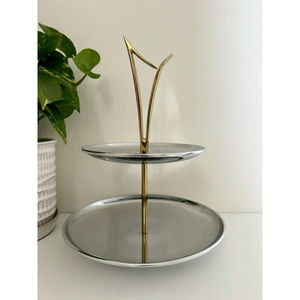 Soporte de acero inoxidable martillado con diseño de hoja dorada estándar de 3 niveles para decoración del hogar de lujo y suministros para fiestas - Product Image 6