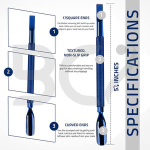 Coupe-cuticules double tête en acier inoxydable bleu, durable et réutilisable, outil de manucure personnel, repousse-cuticules - Product Image 2