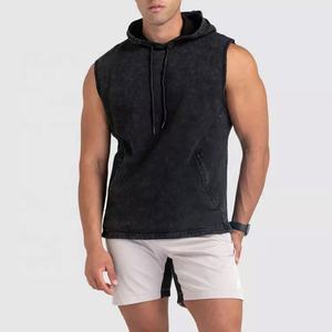 Custom Fleece Super Soft Acid Washed Cotton Street Wear <b>Sleeveless</b> Pullover <b>Hoodies</b> for <b>Men</b> - Product Image 1