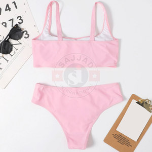 Impreso Logotipo personalizado Color Básico Rib Bandeau Fabricante Traje de baño Conjunto de Bikini - Product Image 2