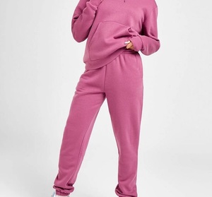 Pantalon de survêtement en molleton rose uni pour femme, taille mi-haute élastique, coupe droite ample, longueur intégrale, décontracté, pour l'automne - Product Image 1