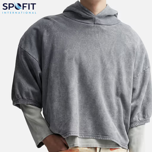 New Article Wholesale Acid Wash Hoodies Custom Logo Oversized French Terry <b>Vintage</b> Washed Cropped Hoodies <b>Sweatshirt</b> Streetwear - Product Image 5