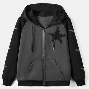 Couleur d'épissure vintage de qualité supérieure pour hommes surdimensionnée Hoodie-100 % coton lourd Streetwear polaire String Zip pour l'hiver XS - Product Image 5