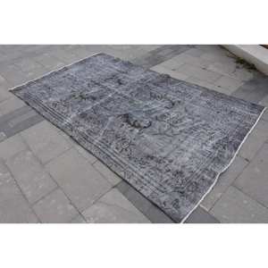 Alfombra de lana clásica gris de 5,2x9 pies con respaldo de látex, diseño de retazos turco tradicional para sala de estar, pasillo, rompecabezas rectangular - Product Image 3