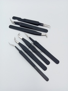 Matte <b>Black</b> Color Stainless Steel Eyelash Tweezers Diamond Grip 45 65 90 Degree Russian Volume <b>Boot</b> Lash Extension Tweezers - Product Image 6