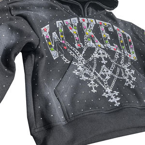 Top vente hommes Polyester/coton personnalisé brodé pour français éponge surdimensionné lavage à l'acide sweats à capuche strass hiver - Product Image 2