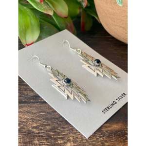 Navajo Made Vintage Onyx & <b>Sterling</b> <b>Silver</b> <b>Dangle</b> <b>Earrings</b> - Product Image 3