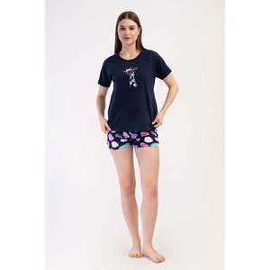 Conjunto de Top y Pantalón Corto de Licra Suprema con Cuello Redondo y Mangas Reglan Ovaladas para Mujer - Azul Marino - Azul Marino - Product Image 1