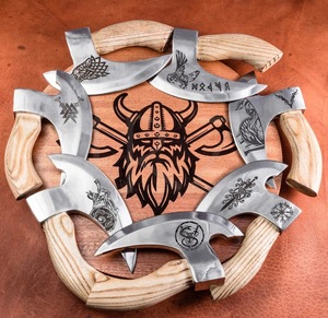 Hacha de Pizza de acero de alto carbono grabada personalizada de alta calidad estilo vikingo hacha de Camping con mango de madera Venta caliente con funda - Product Image 1