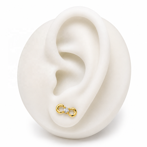 JJBRAVO Pendientes de Oro Sólido de 14k 585 con Doble Círculo Abierto y Circonitas para Mujer, Joyería Fina Contemporánea y Elegante, Venta al por Mayor OEM ODM - Product Image 5