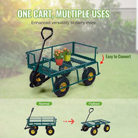 Carretilla Utilitaria de Construcción Resistente, Laterales Extraíbles, Mango Ajustable, Cuatro Ruedas, Malla Metálica de Acero, Carrito de Jardín